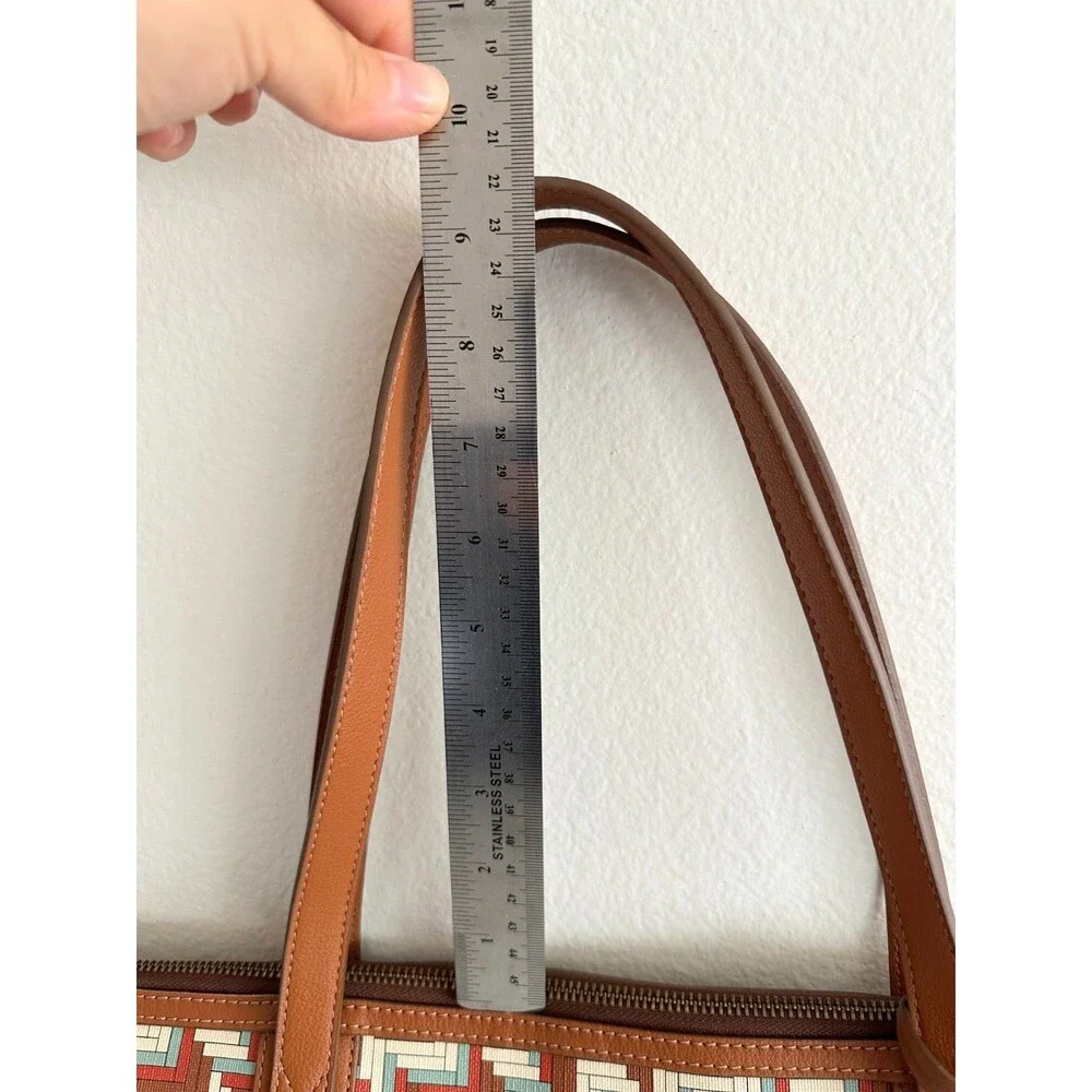 Fossil Sydney Signature Large Tote Bag Shoulder Purse Geometric Brown Top Handle